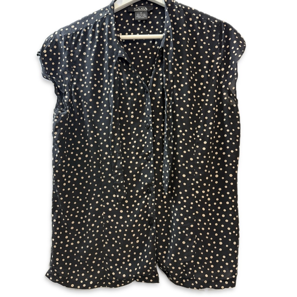 Black Silk Polka Dot Women's Vintage Top Size M